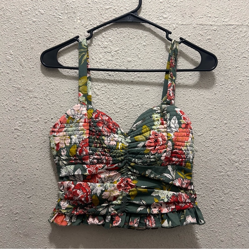 B.O.G Band of Gypsies Collective Green Floral Crop Top NWT